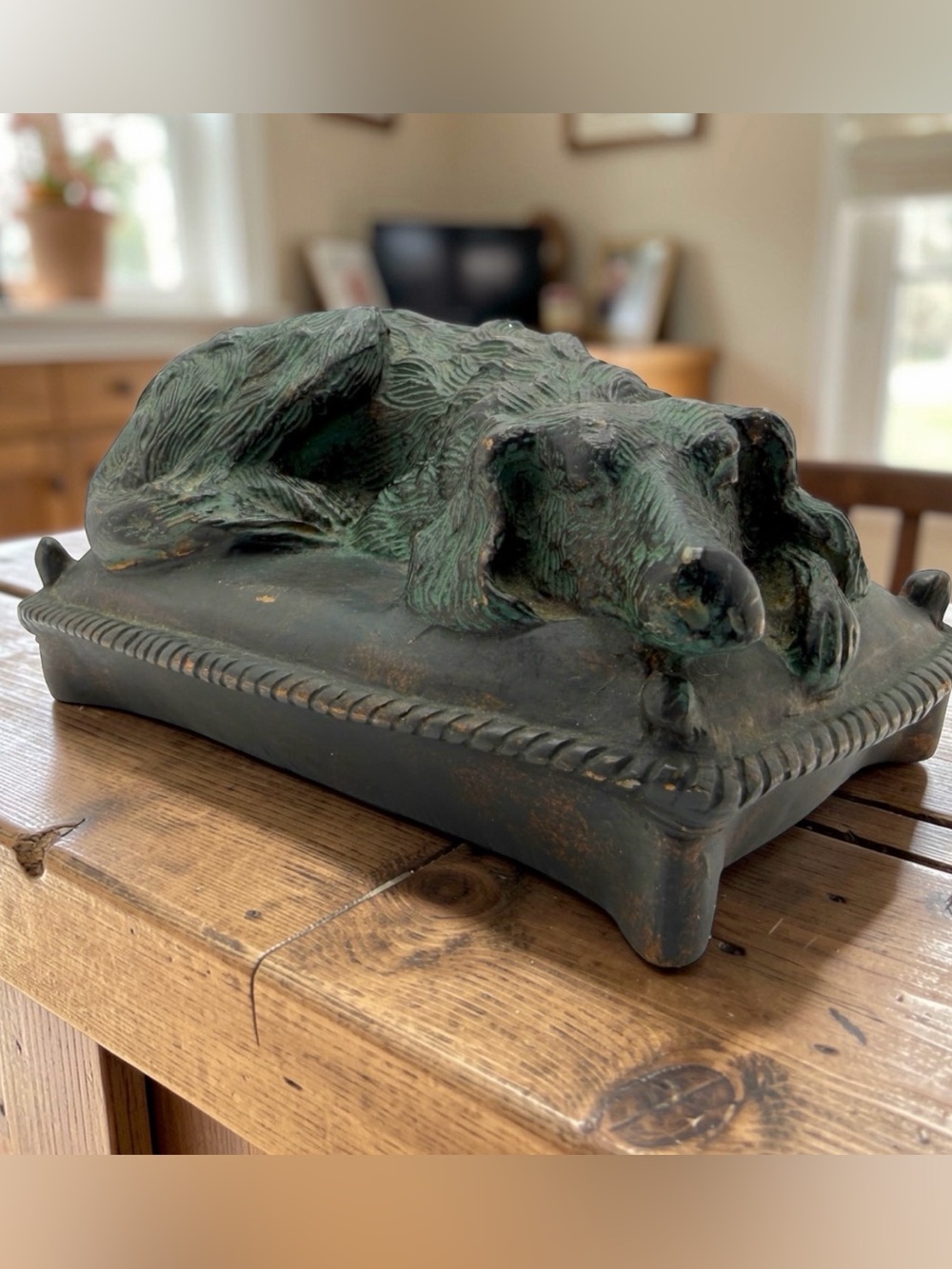 Vintage Cast Metal Sleeping Dog Bronze Tone Sculpture Untested Borzoi Greyhound